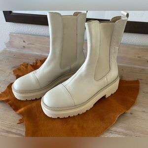 Sam Edelman “Wellington” Cream Chunky Heeled Boots